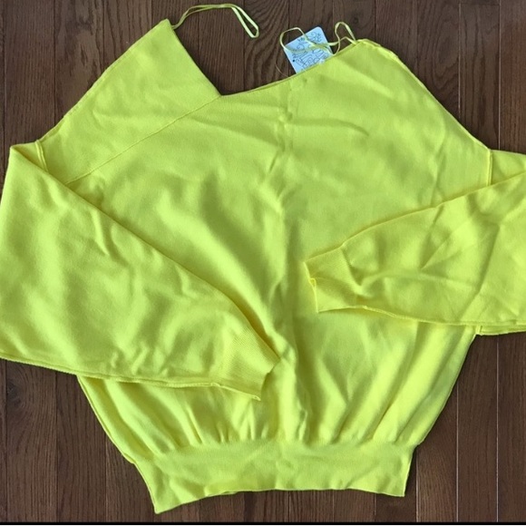 Free People Bright Yellow Off-Shoulder Sweater - Picture 2 of 4